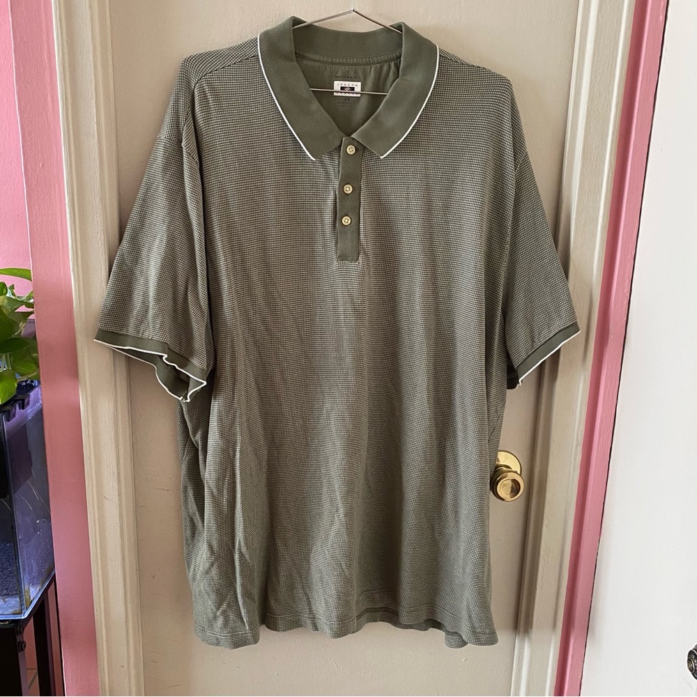 Joseph Abboud Men’s Green and White Button Down Polo Golf Shirt